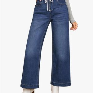 Wide Leg Jeans for Women Stretch High Wasited Elastic Waist Bottom Baggy denim